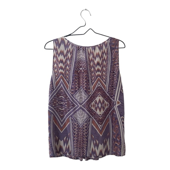 Anthropologie Edme Estylle Patterned Silk Blouse Geometric Aztec Print Size 10 - Picture 2 of 9